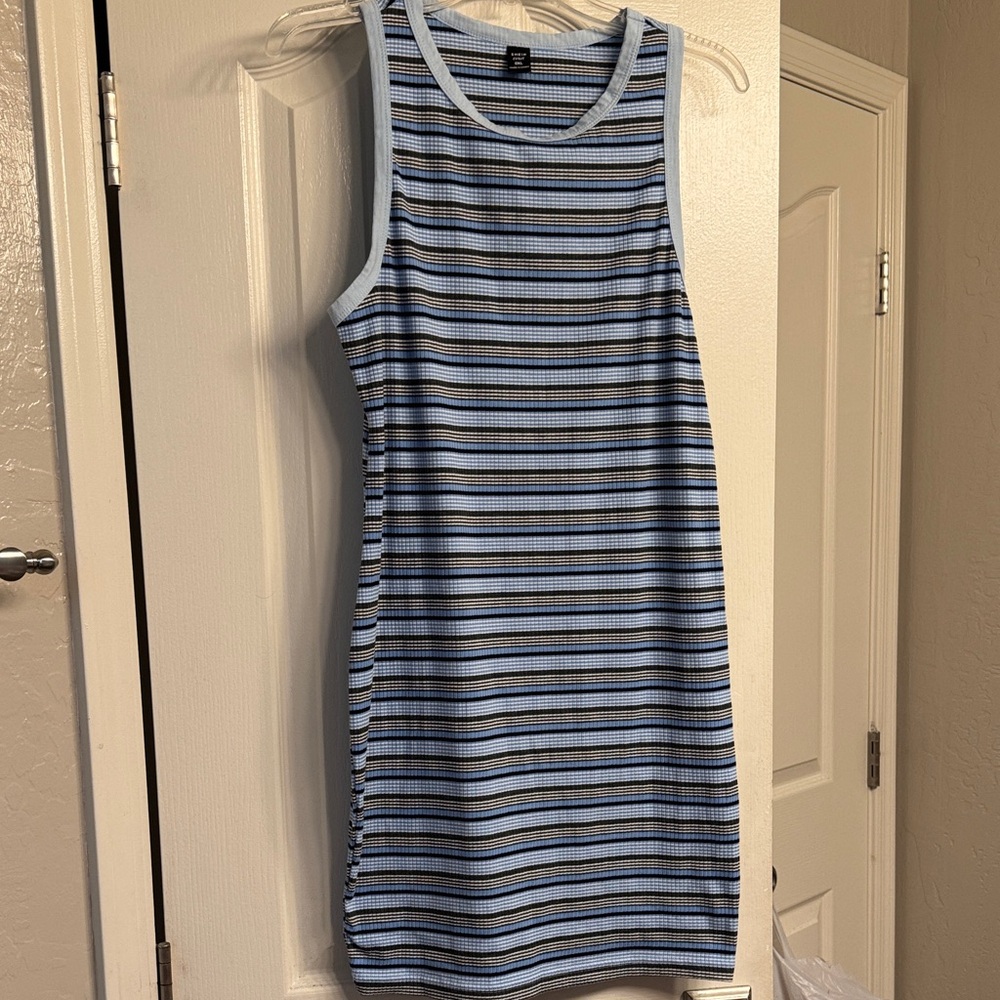 SHEIN Curve Striped Sleeveless Dress - Blue and Black